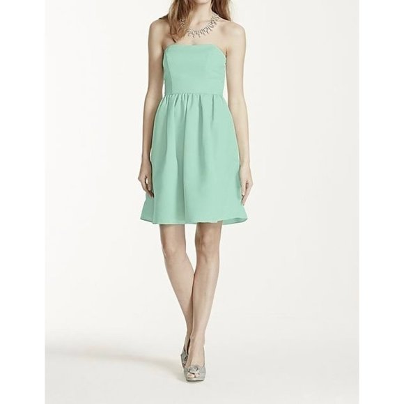 Davids Bridal Mint Green Short Strapless Faille Bridesmaid Dress F15810 size 6 - Picture 1 of 12